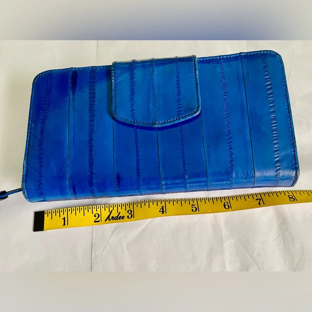 Rare Royal Blue Eel Leather Gold Accents Clutch Wallet